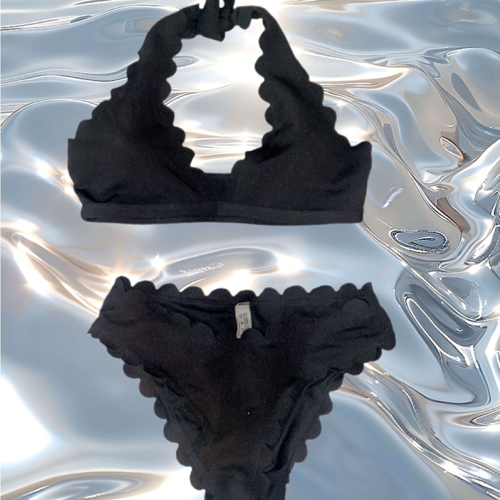 SHEIN Black Scalloped Bikini Set